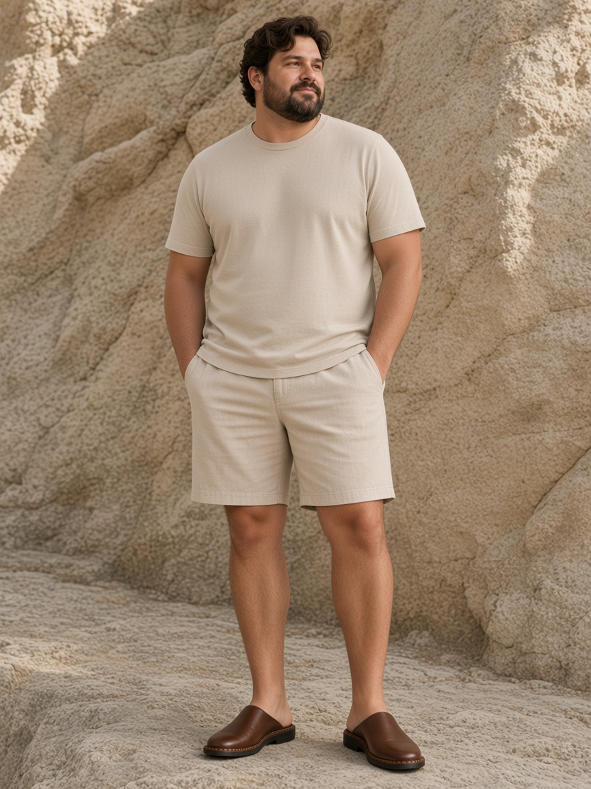 Stone tee, bone short